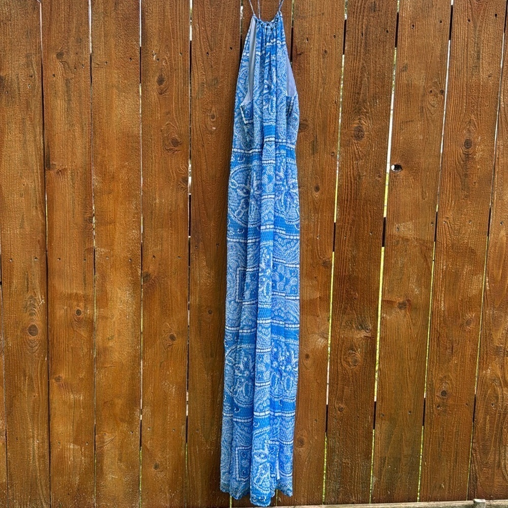 Vineyard Vines Sand Dollar Scarf Print Maxi Dress White Blue Womens 12 Side Slit - Picture 3 of 10